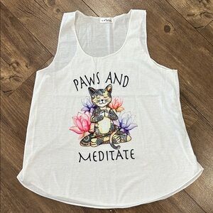 Paws and Meditate Cat Tank Top - White